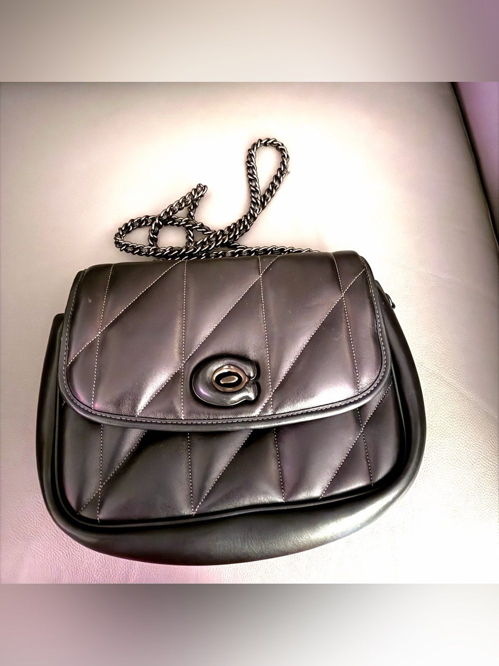 Coach Black Quilted Leather Shoulder Bag with Chain Strap